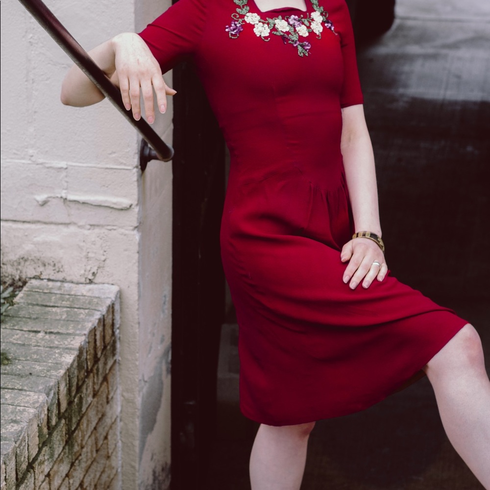 1940s Crepe Rayon VINTAGE Dress - XS